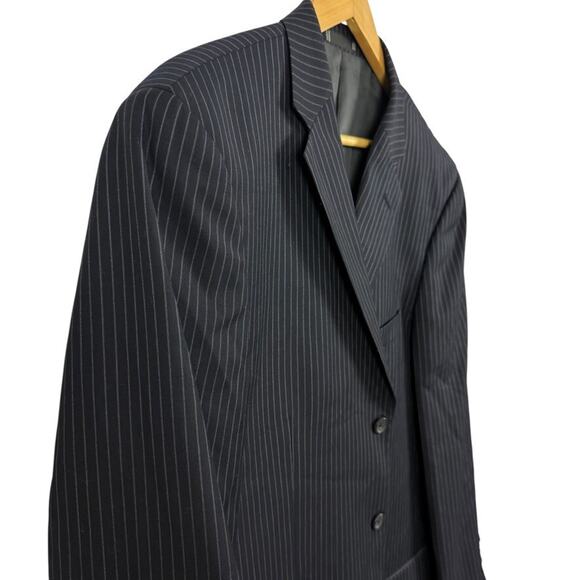 Bachrach Navy 3 Button 2 Piece Suit Jacket Pants Pinstriped Mens sz 46 Long - Picture 8 of 16